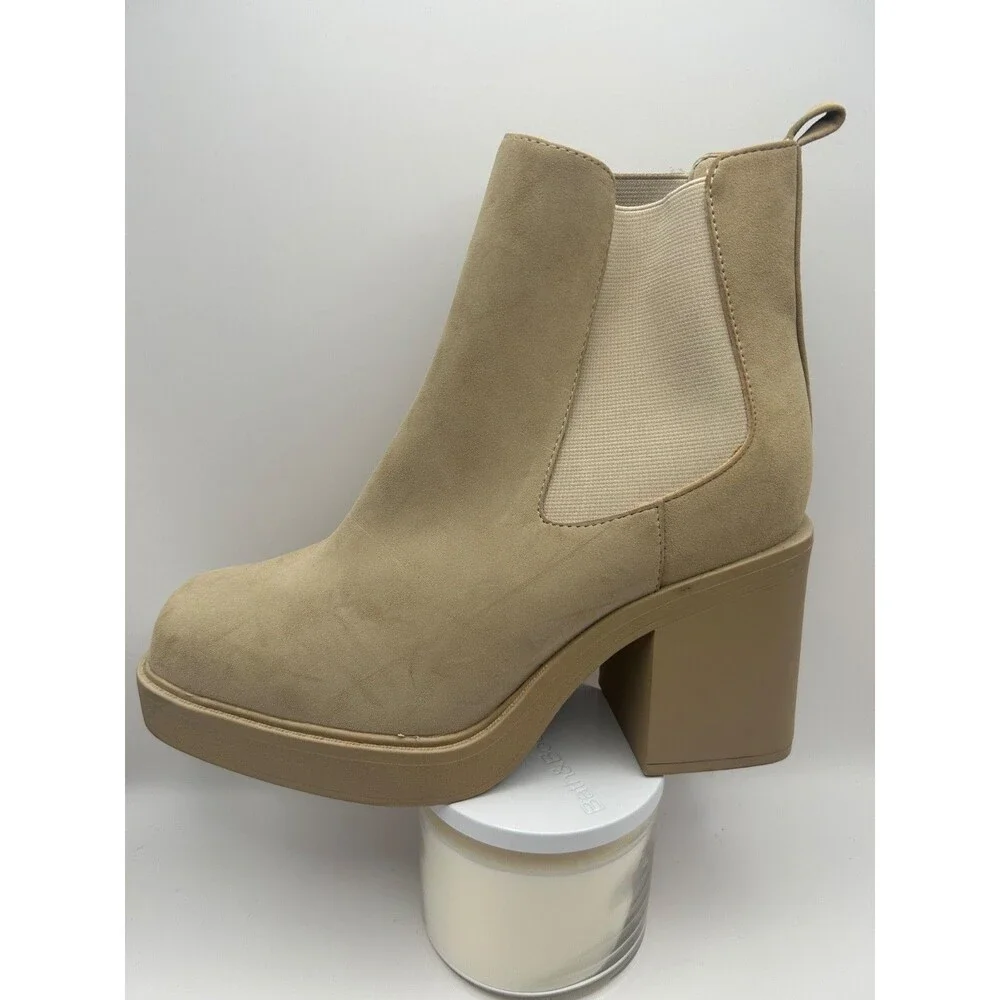 Mia Dru Women's Platform Chelsea Boot Suede Tan Size 10 M New with Defects